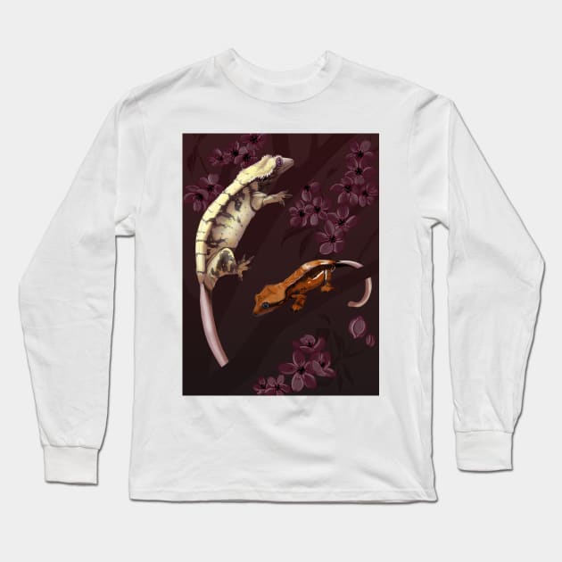 Crested Gecko Cherry Blossoms Long Sleeve T-Shirt by GothamGeckos